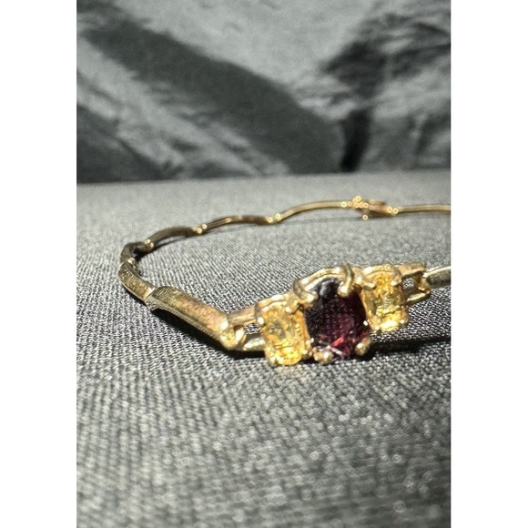 Classic Golden Citrine Red Garnet Scaloped Gold Over Sterling Silver Necklace - Picture 3 of 8